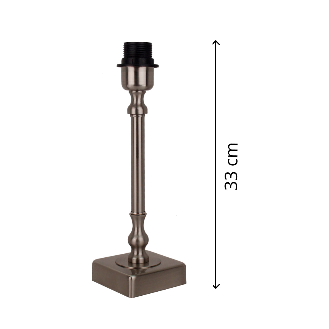 Various Metal Lamp Base – Matte Nickel – Height 33 cm, E27 Socket, Square Base