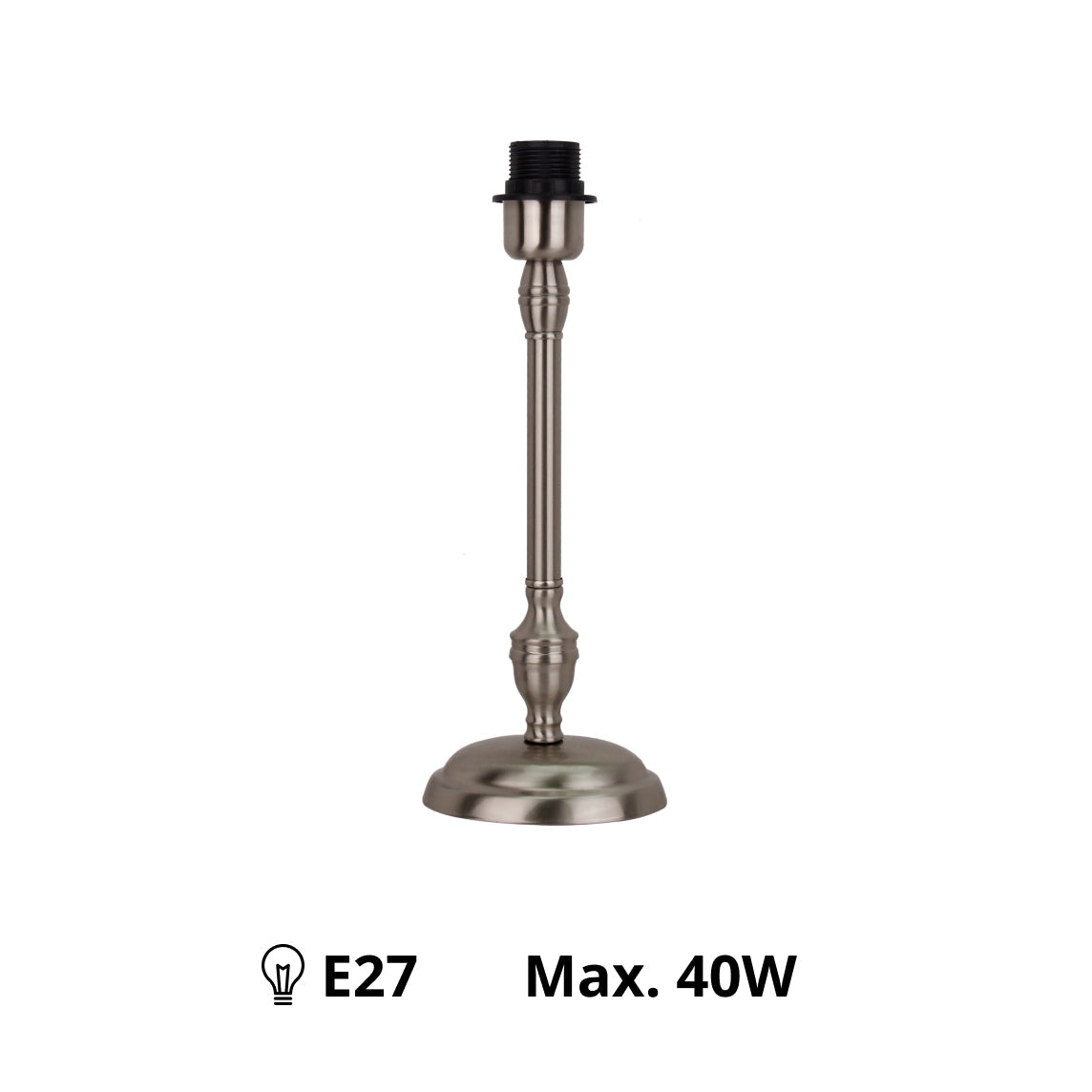 Lampenfuß Metall Nickel Matt, 35 cm, minimalistisches Design mit E27-Fassung für vielseitige Lampenschirme.