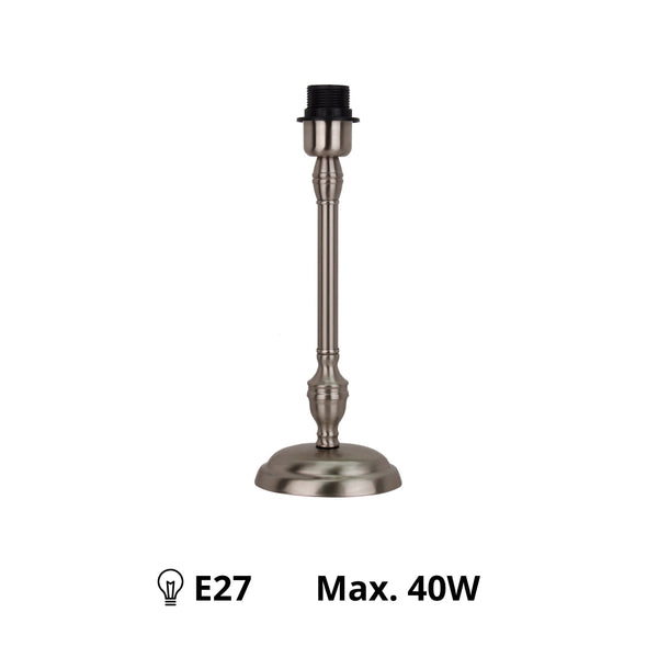 Lampenfuß Metall Nickel Matt, 35 cm, minimalistisches Design mit E27-Fassung für vielseitige Lampenschirme.