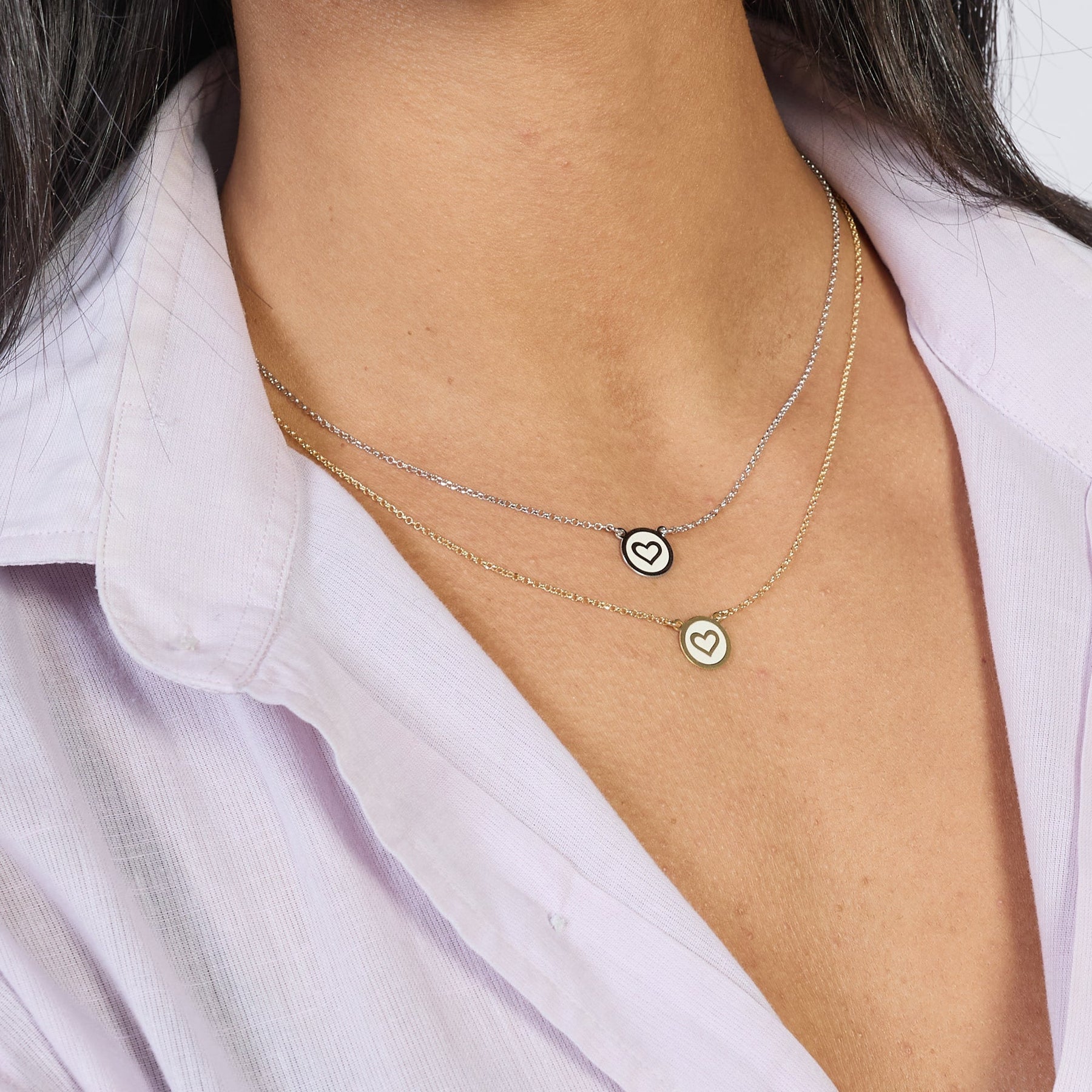 Gold-plated silver necklace with heart disc centerpiece