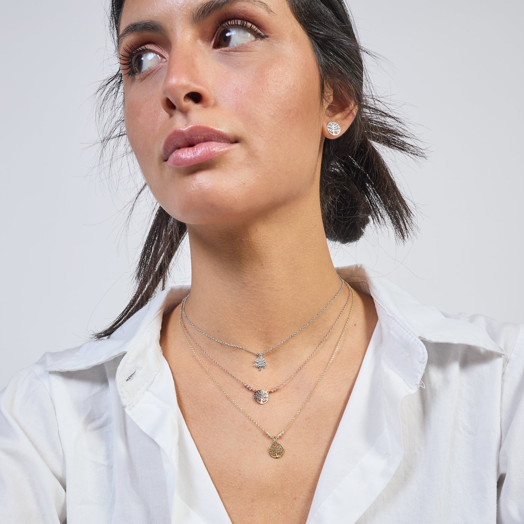 Gold-plated silver necklace with round pierced tree of life centerpiece