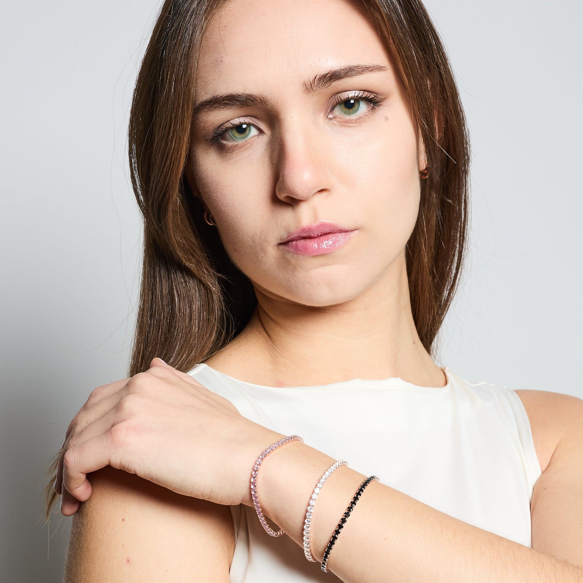 Rose gold tennis bracelet with black zirconia mm 3.0