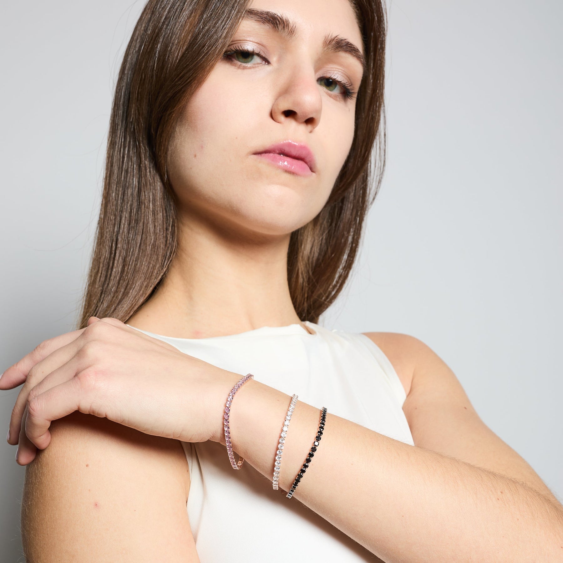 Rose gold tennis bracelet with black zirconia mm 3.0