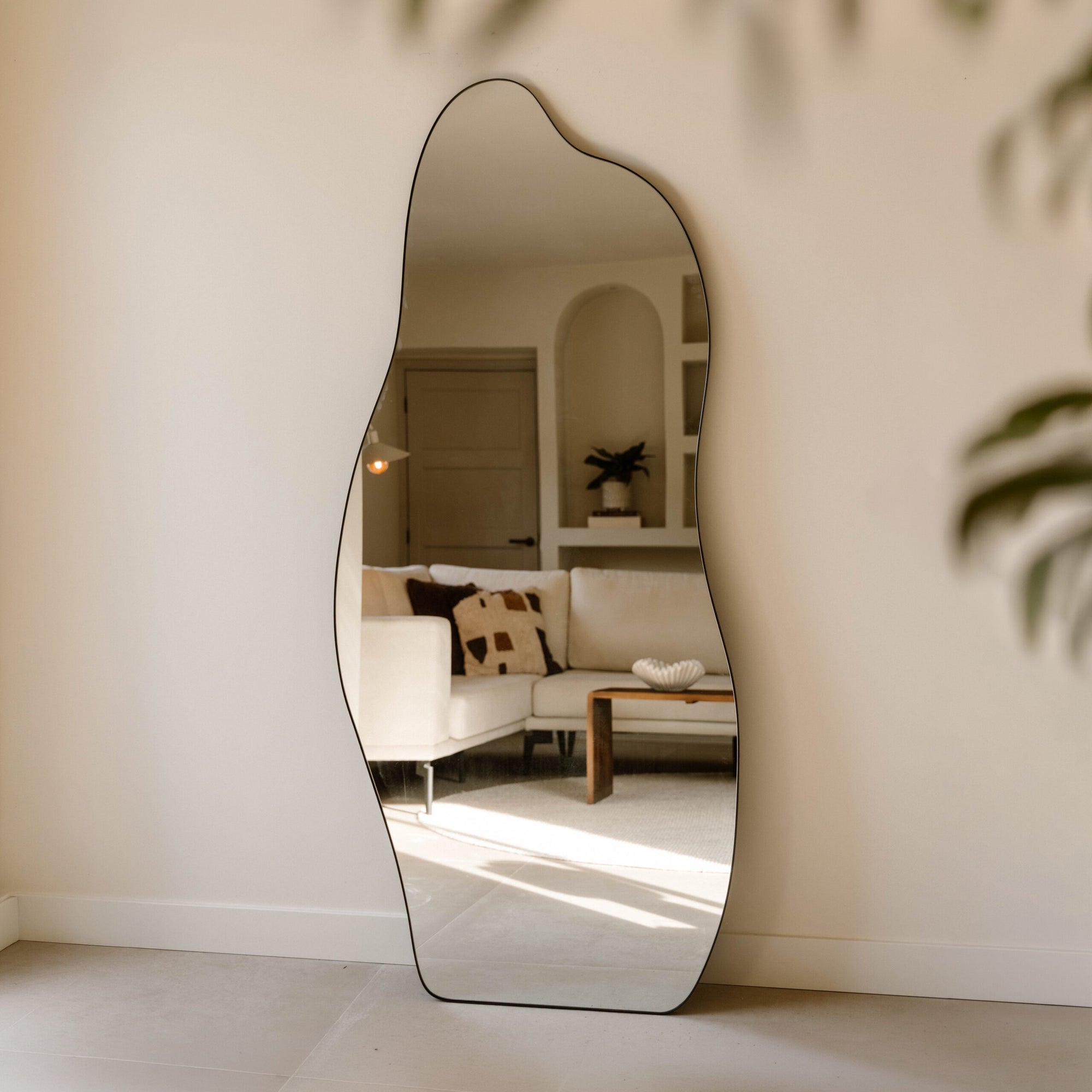 Indore Home - Large Mirror Wave - Organic Shape - Black - 180cm x 80cm