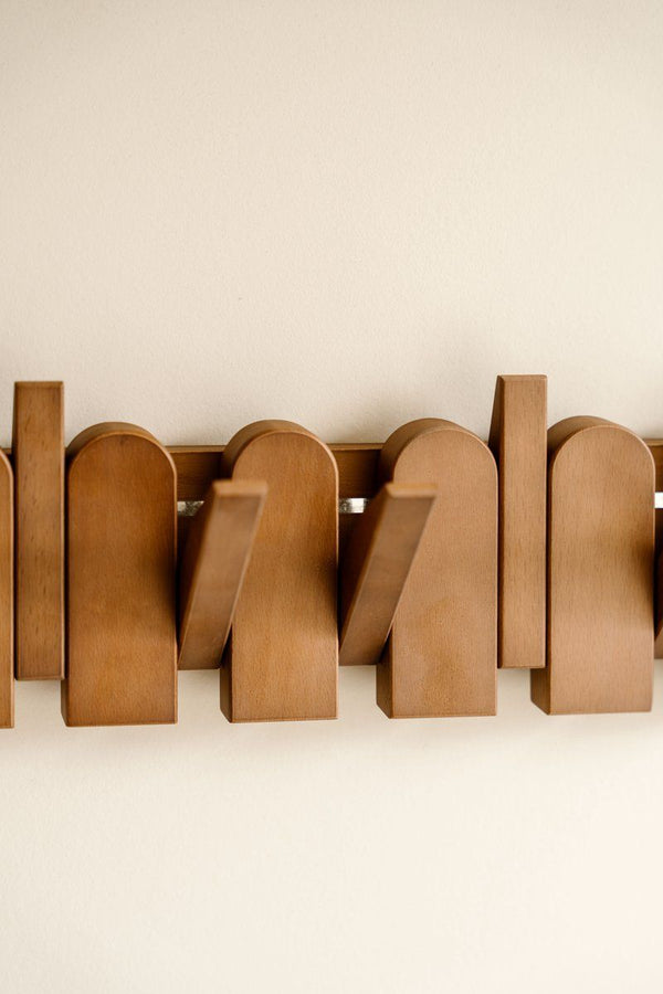 Indore Home - Wall Coat Rack Flip - Arch - Wood - Foldable - 8 Hooks