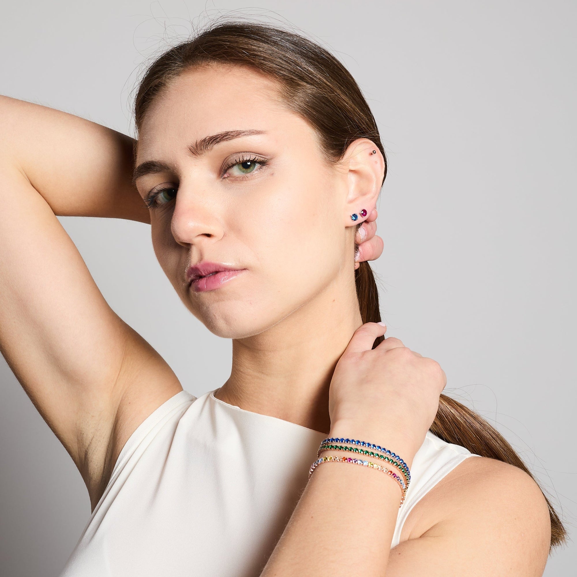 Rose gold tennis bracelet with multicolor rainbow zirconia mm 3.0