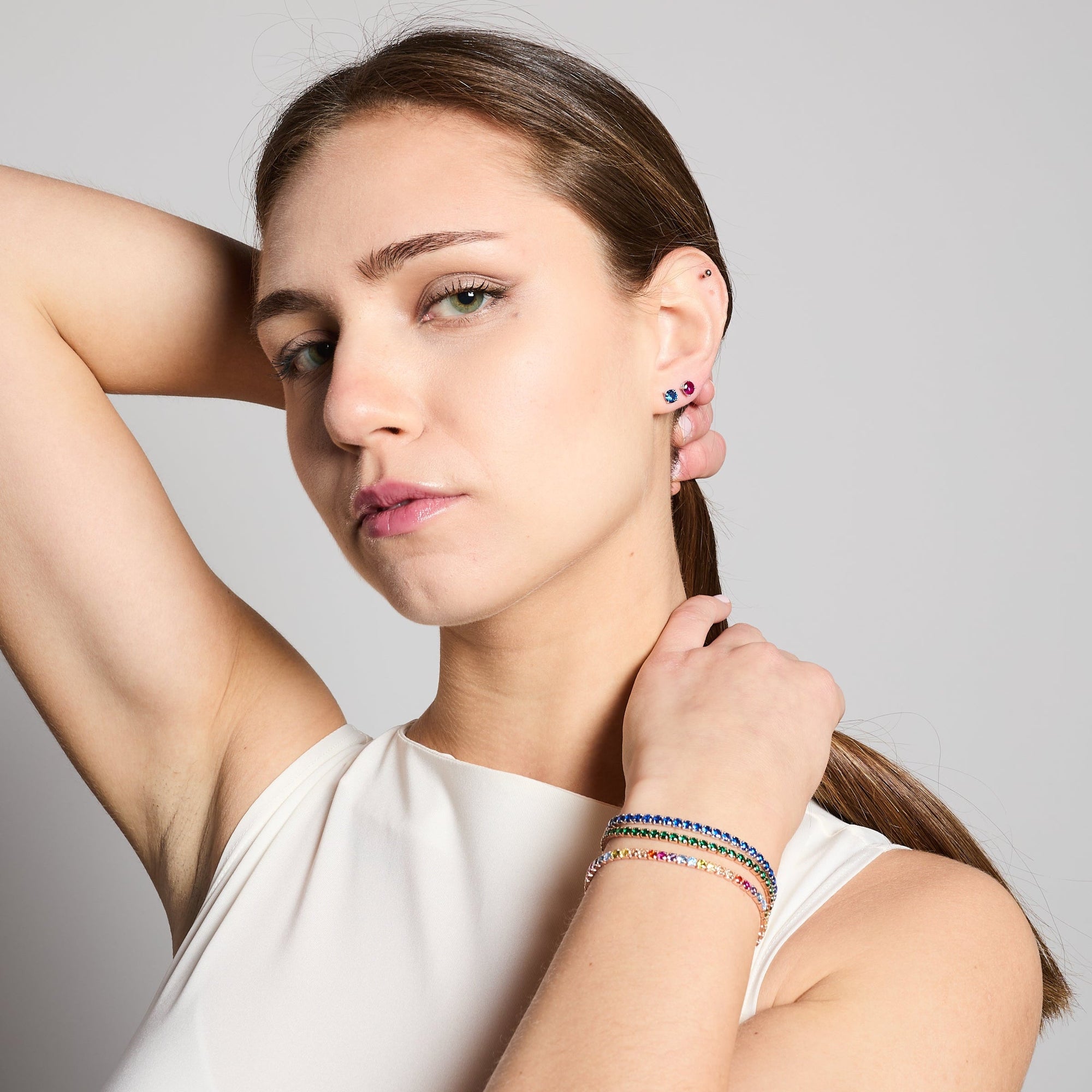 Rose gold silver tennis bracelet with green zircons mm 2.0
