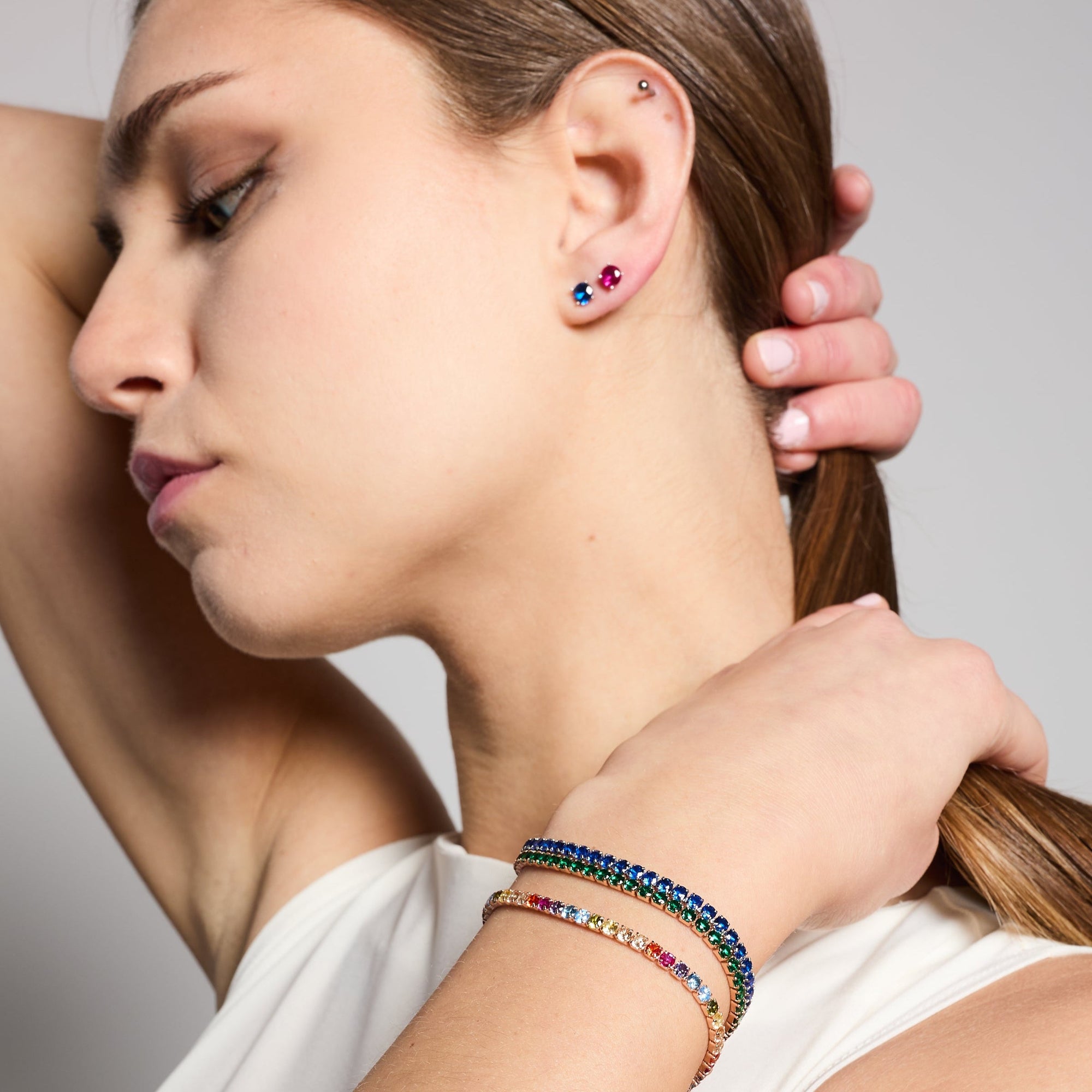 Rose gold tennis bracelet with multicolor rainbow zirconia mm 3.0