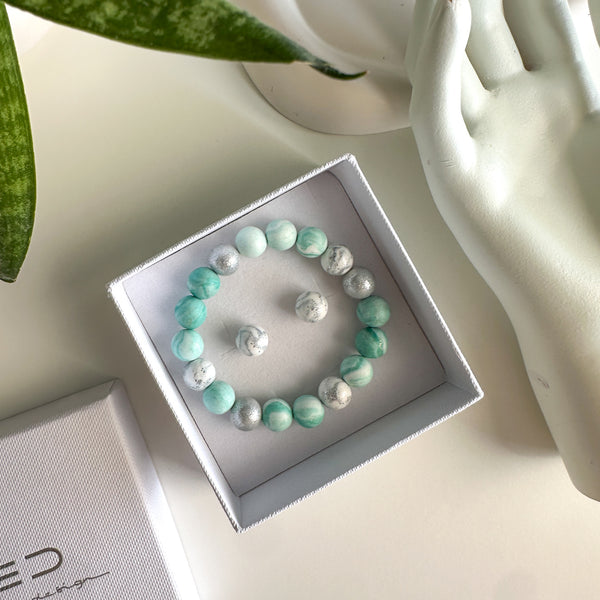 Bracelet, earrings | BULB LIMITED | turquoise green