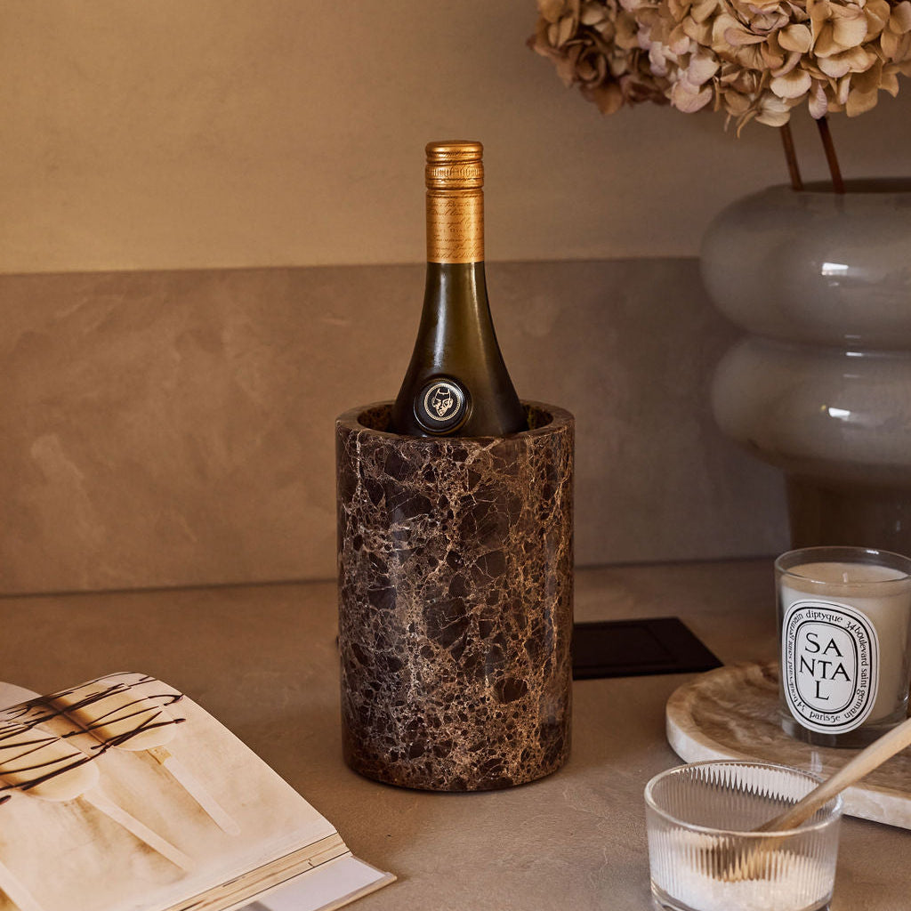 Marble vase/wine cooler brown Ø12x18cm