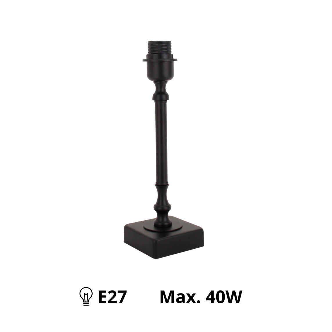 Various Metal Lamp Base – Black (Height 33 cm, E27 Socket, Square Base)
