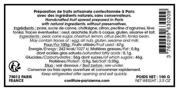 Confiture Parisienne - Châtaigne Poire Fève Tonka infos