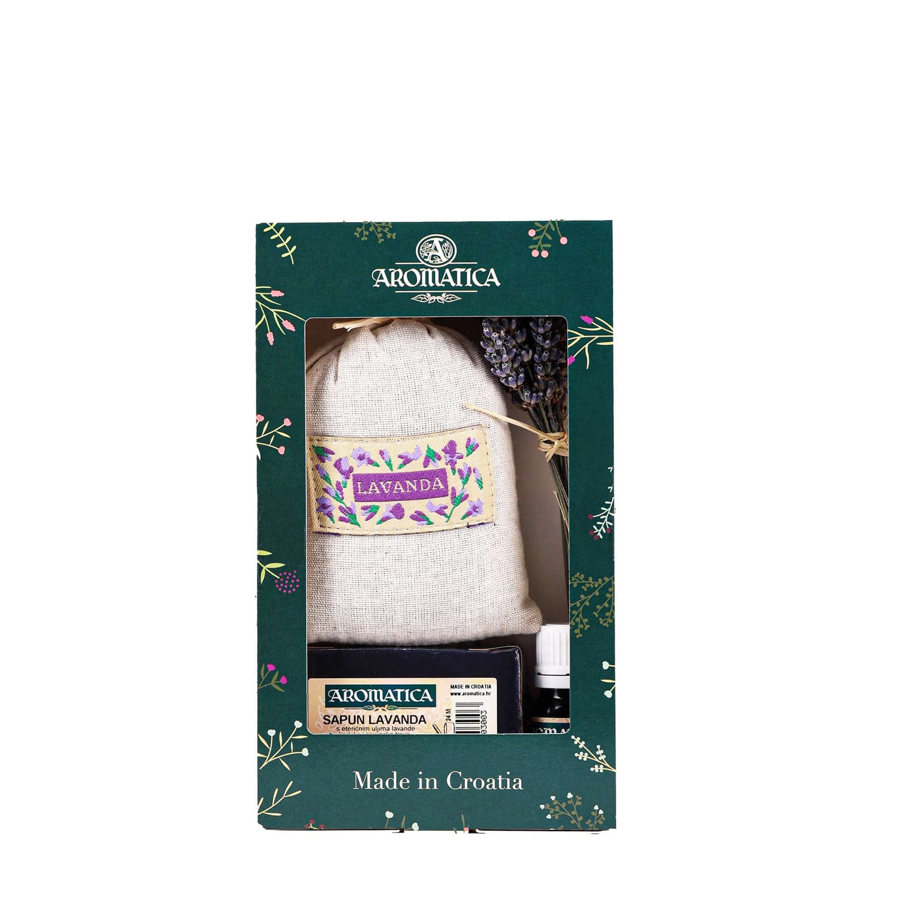 Jabón, bolsa y aceite esencial de REGALO DE LAVANDA