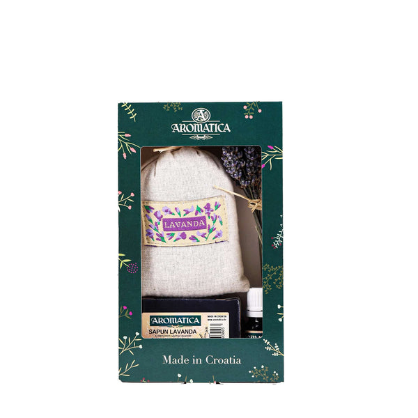 SAPONE REGALO ALLA LAVANDA, SACCHETTO E OLIO ESSENZIALE