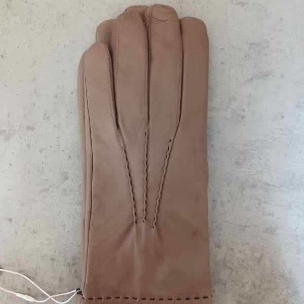 Elegant Leather Gloves with Cashmere and Black Stitching