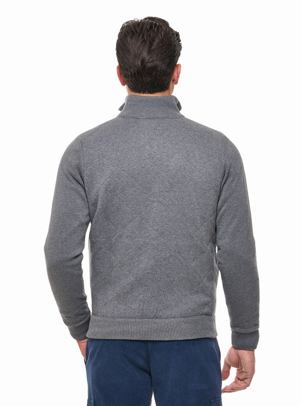 FULL ZIP QUILTED JACKET WITH DIAMOND PATTERN AND POCKETS