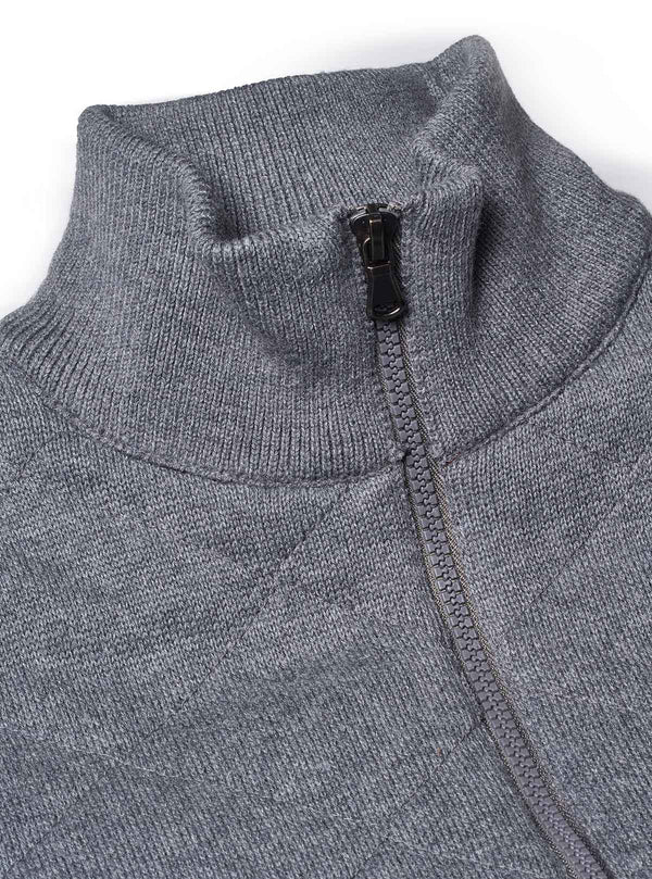 FULL ZIP QUILTED JACKET WITH DIAMOND PATTERN AND POCKETS