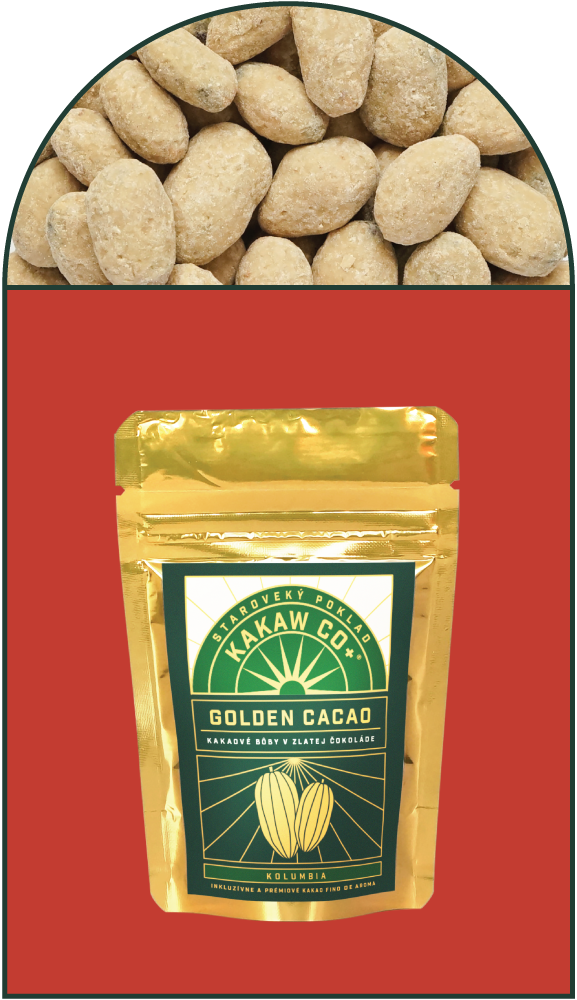 Golden Crunchy Cacao: cocoa beans coated in golden chocolate Weight: 75 g