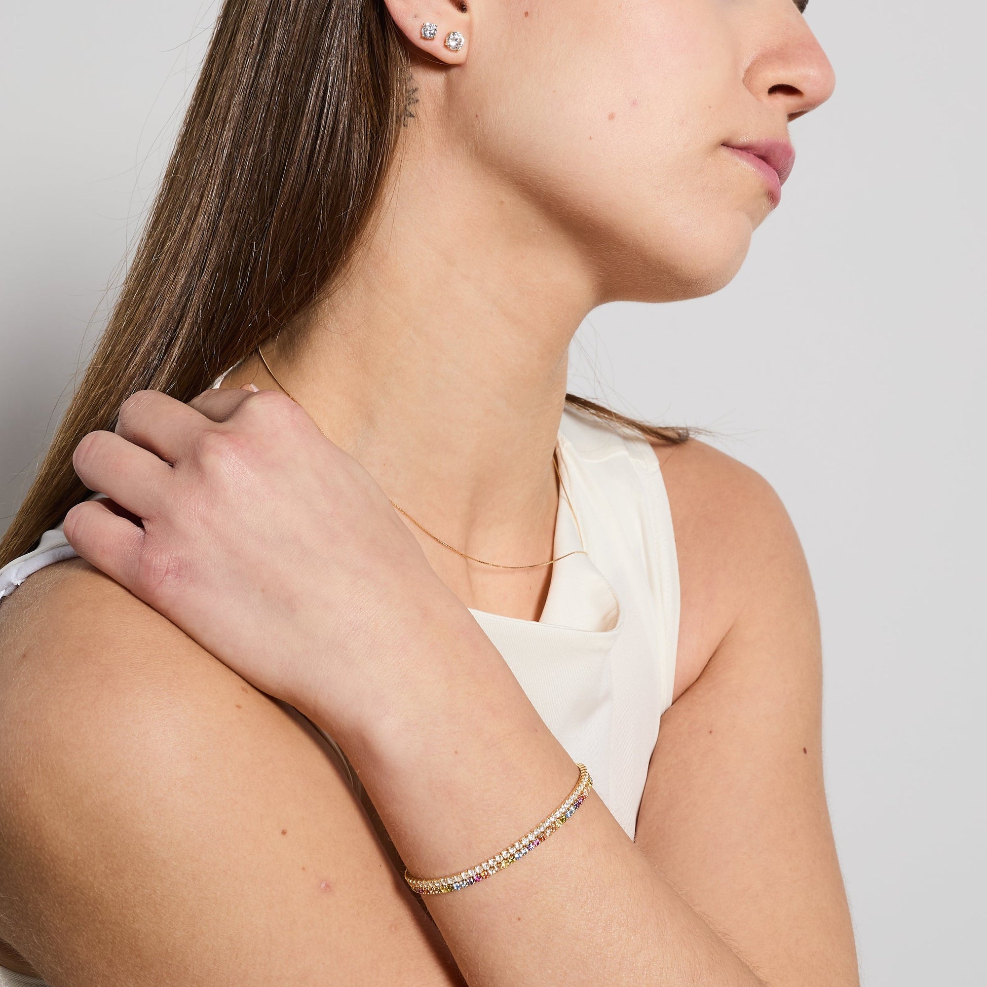 Bracciale argento dorato tennis e zirconi bianchi mm 2,0