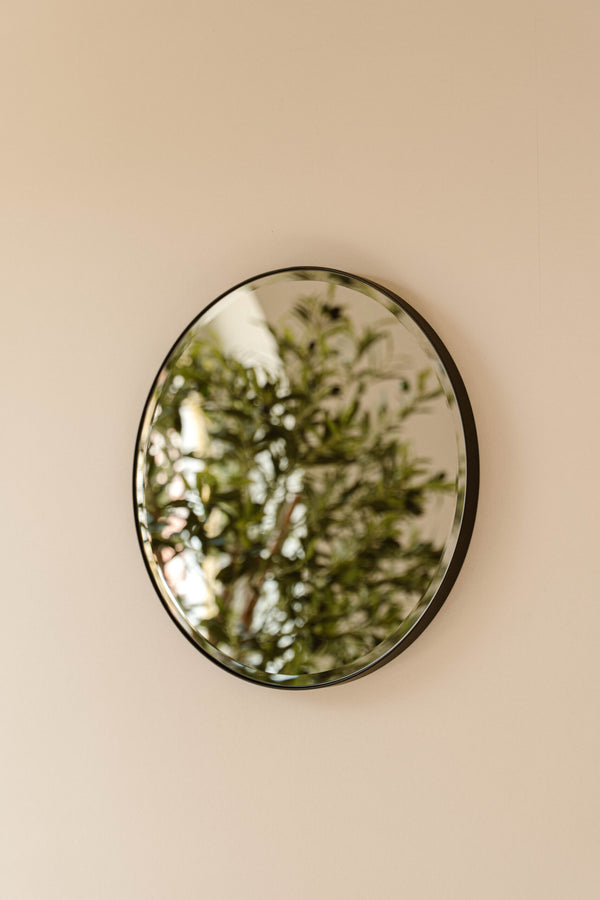 Indore Home - Round Wall Mirror Black – Mirror with Faceted Edge – 40 cm