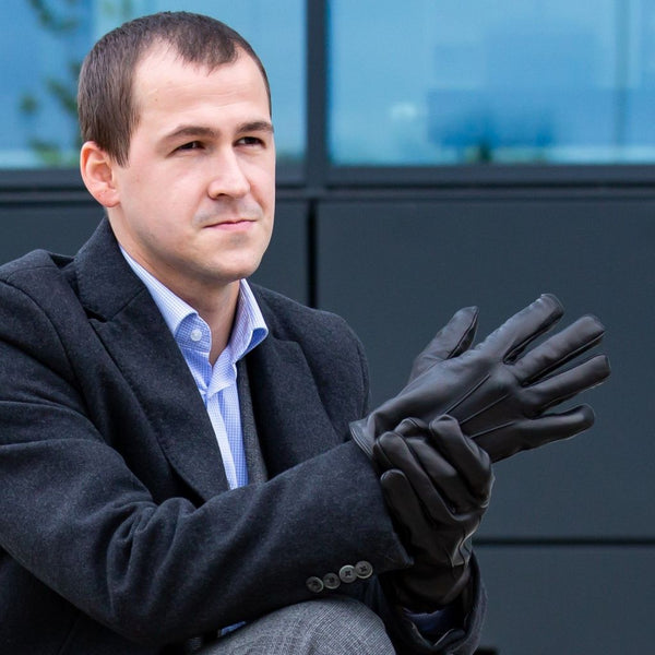 Leather Gloves for Men with Smooth Embroidery