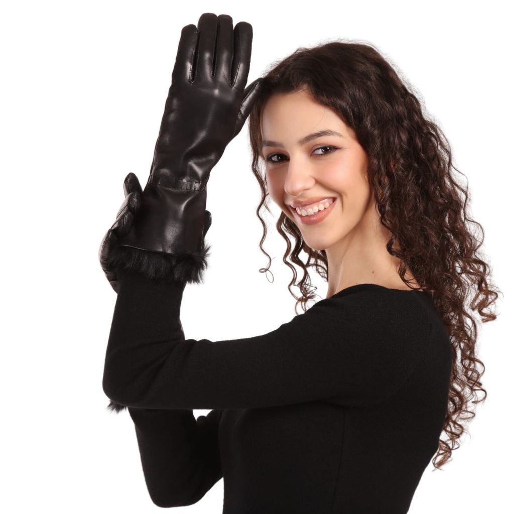 Long Women's Gloves with Cashmere and Rabbit Fur