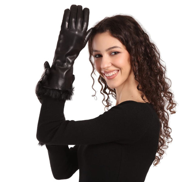 Long Women's Gloves with Cashmere and Rabbit Fur