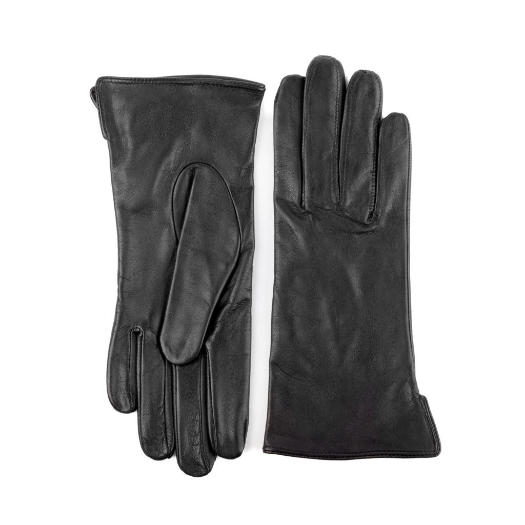Leather Women's Gloves with Red Cashmere