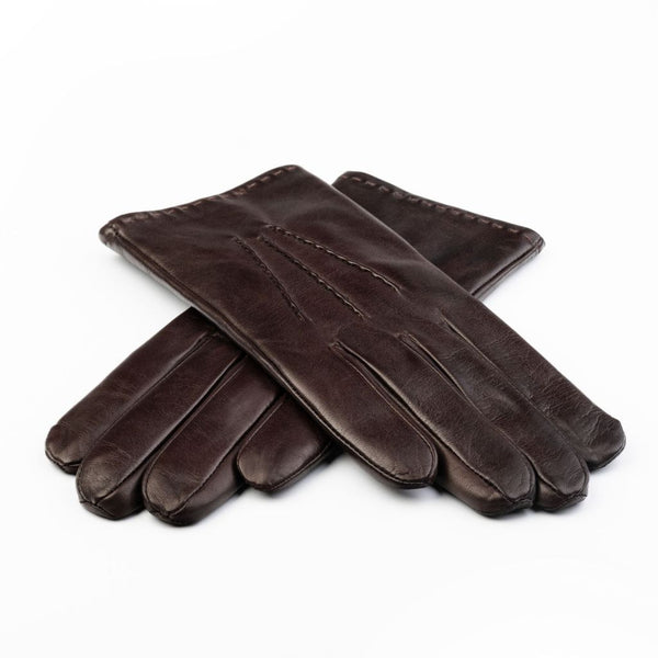 Men's Leather Gloves with Hand-Stitched Hem