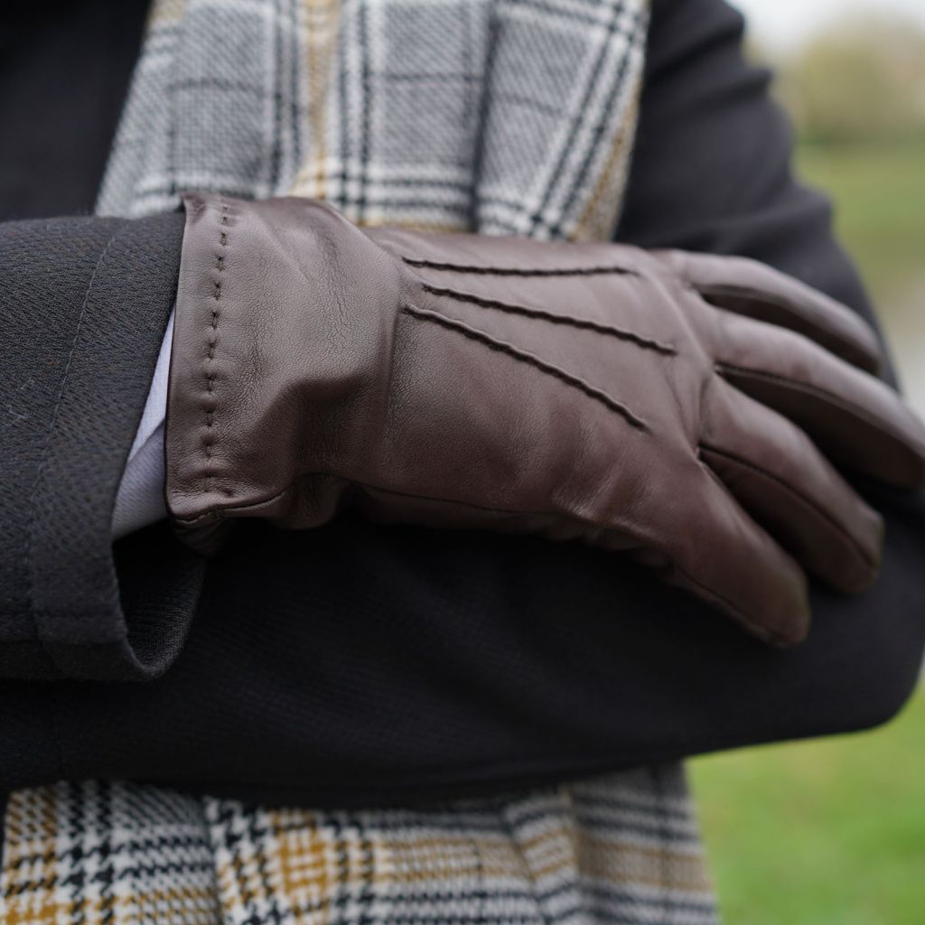Men's Leather Gloves with Hand-Stitched Hem