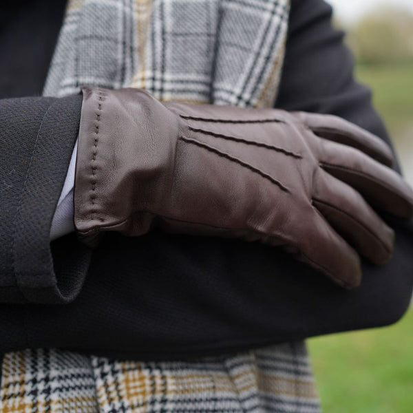 Men's Leather Gloves with Hand-Stitched Hem