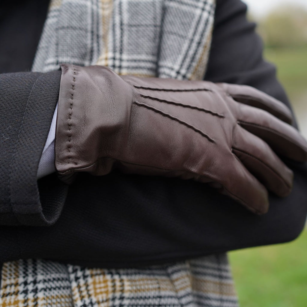 Men's Leather Gloves with Hand-Stitched Hem