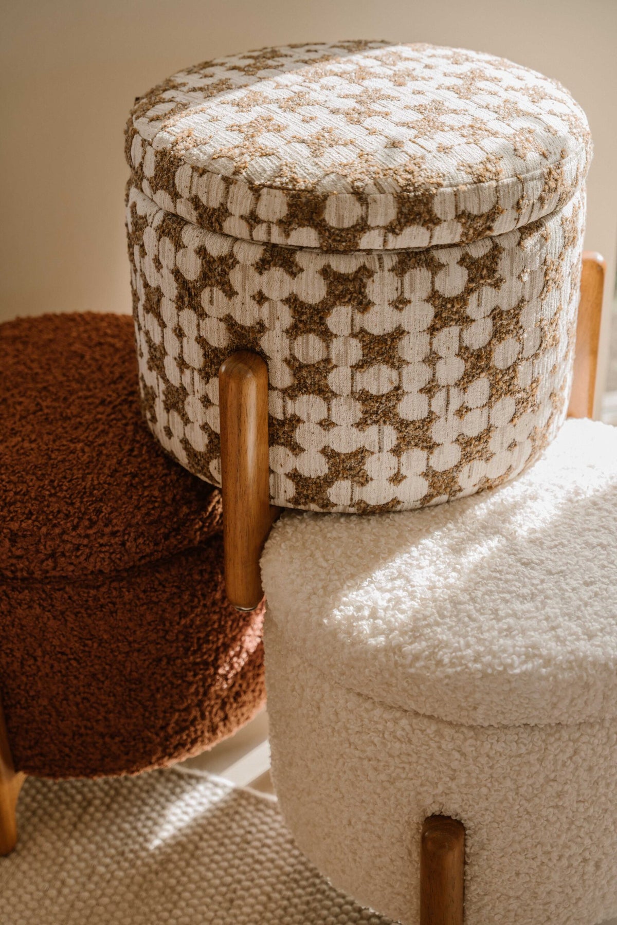 Indore Home - Tess - Pouf - Ottoman - Brown - Beige