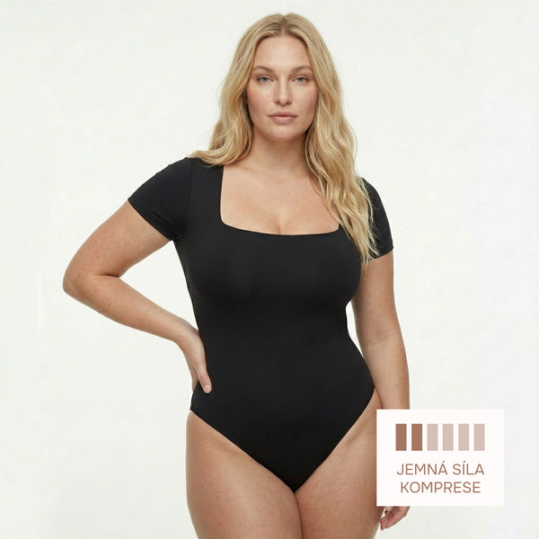 Lightly Shaping Bodysuit with Square Neckline, BLACK Size: XXL