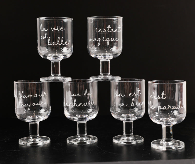 6 Stackable Stem Glasses Life is Beautiful