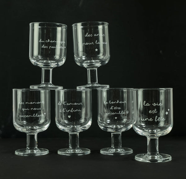 6 stackable stem glasses life is a party