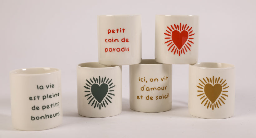 6 mini heart sun mugs