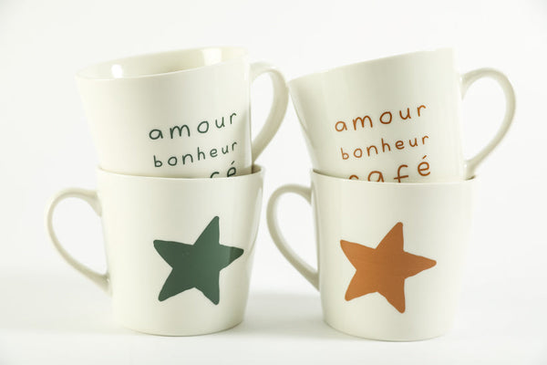 Lot de 2 mugs déjeuner amour bonheur café