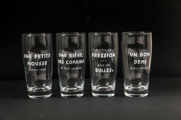 4 beer glasses a little foam or nothing