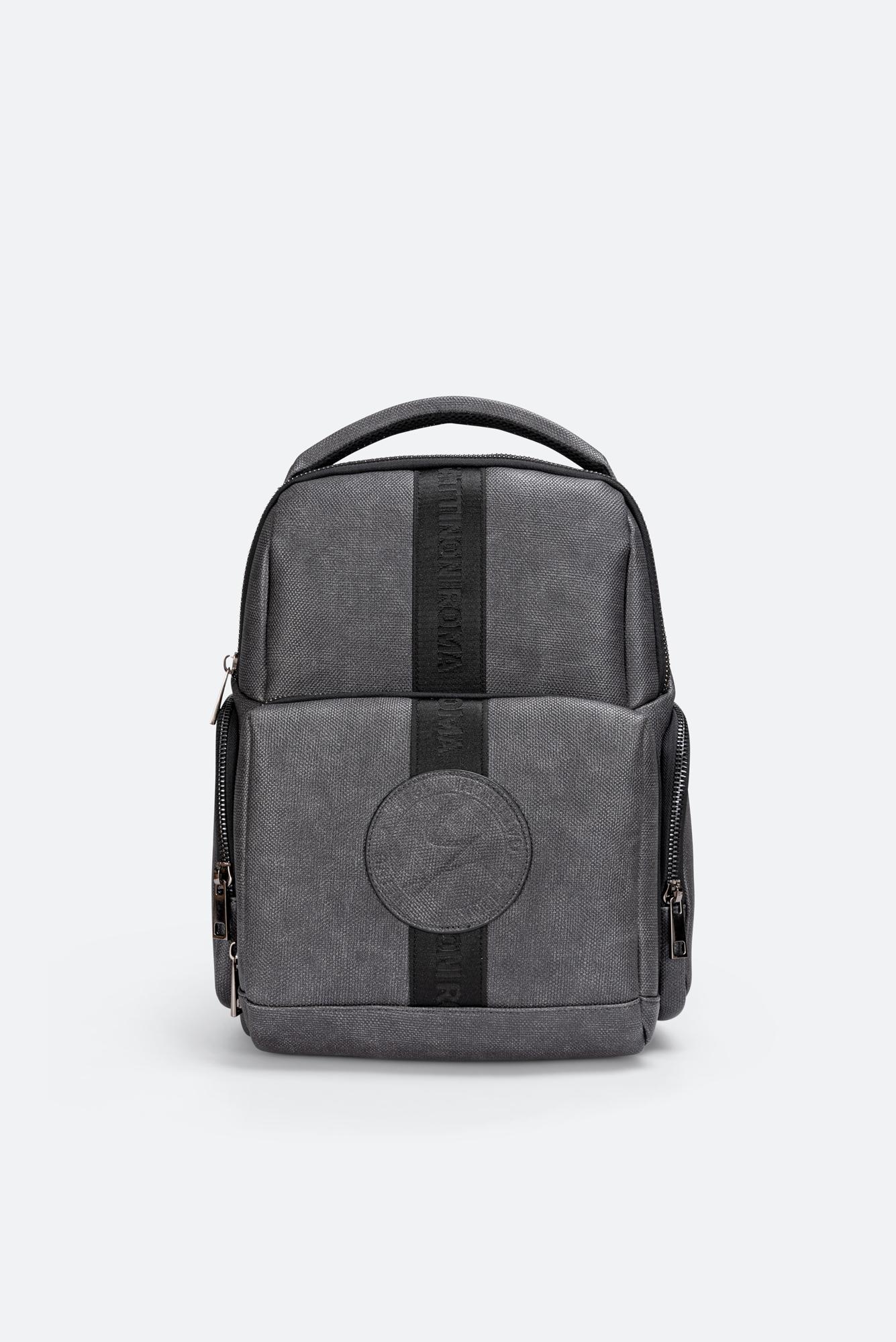 Tristan Textured Blue Backpack with logo and front logo band