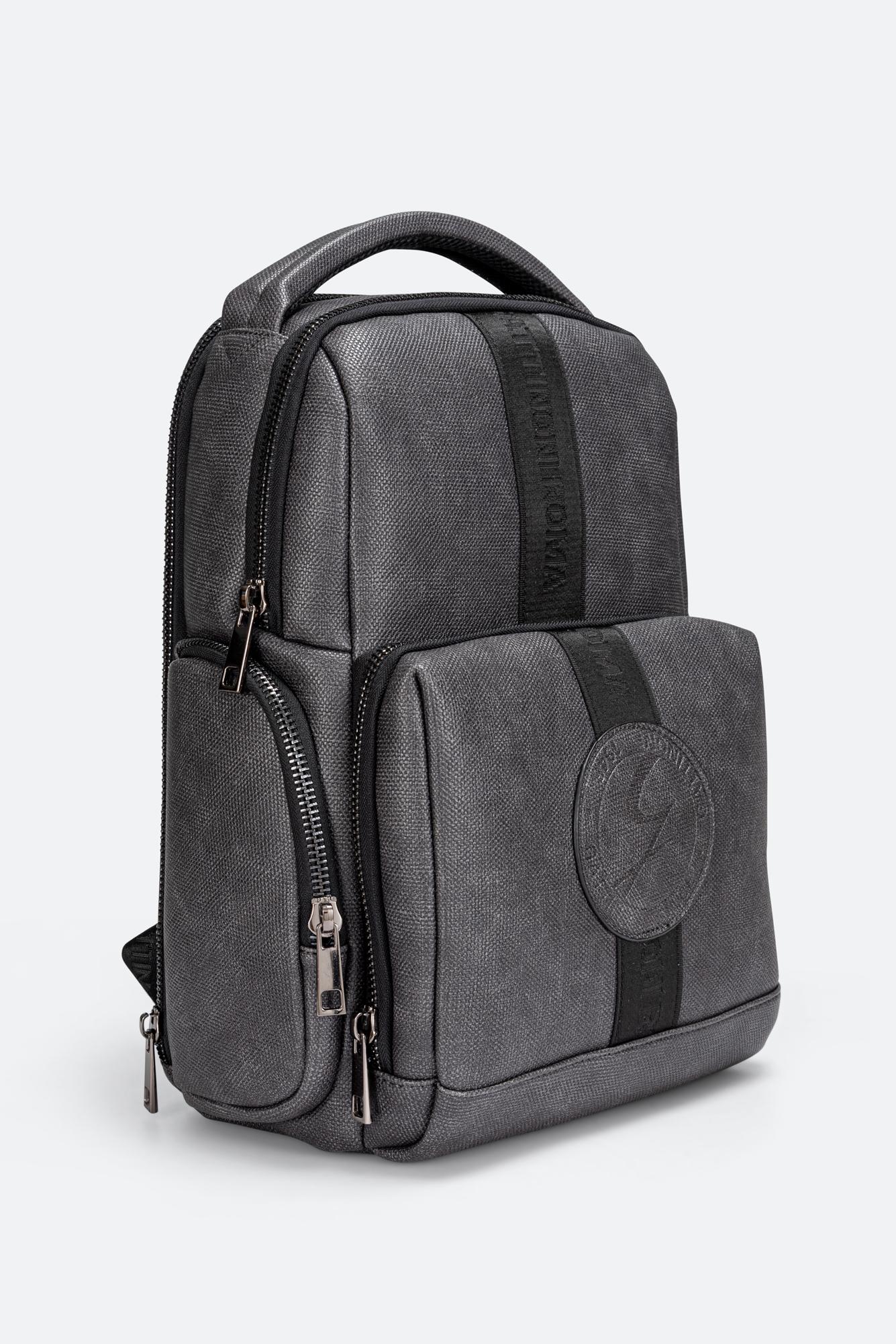 Tristan Textured Blue Backpack with logo and front logo band