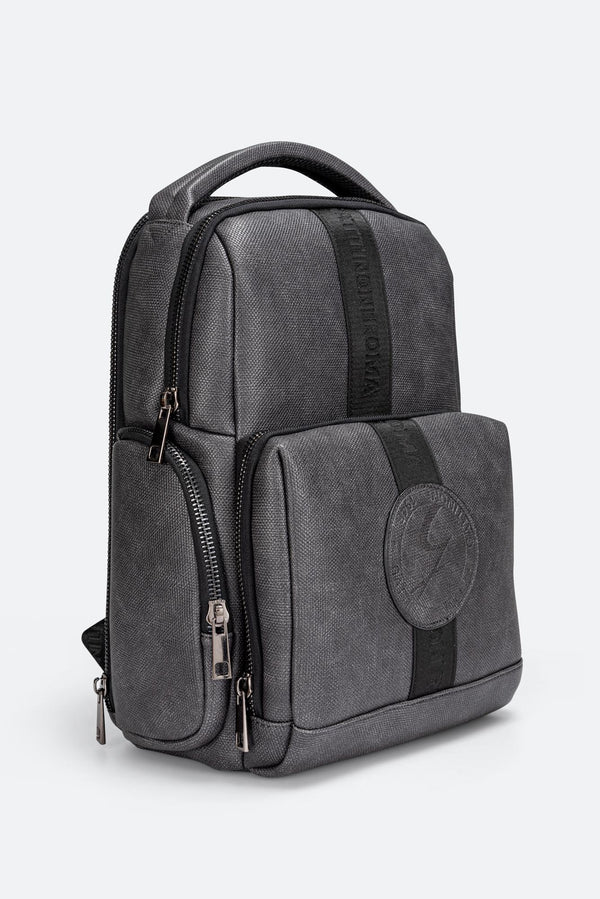 Tristan Textured Blue Backpack with logo and front logo band