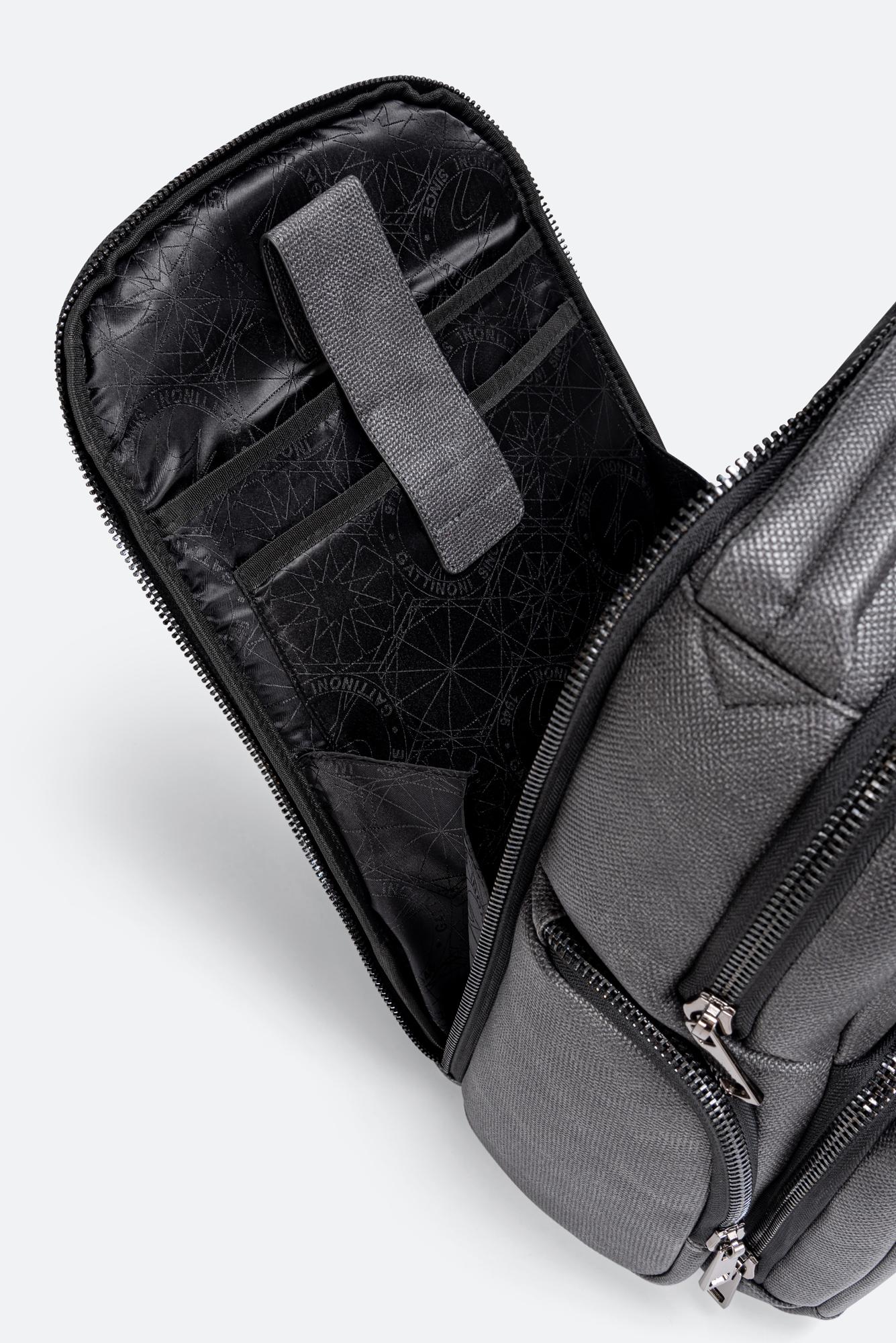 Tristan Textured Blue Backpack with logo and front logo band