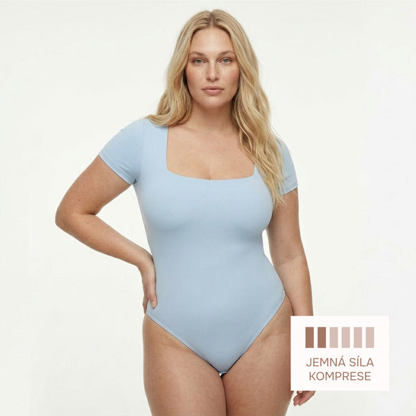 Lightly Shaping Bodysuit with Square Neckline, BLUE Size: L