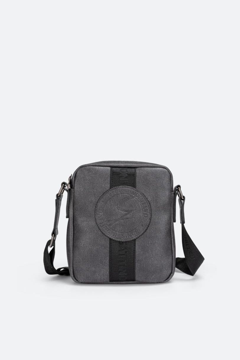 Grote Schoudertas Tristan Textuur met Gegraveerd Logo in Grijs