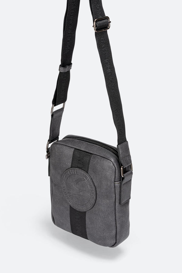 Large Shoulder Bag Tristan Texture with Embossed Logo in Gray