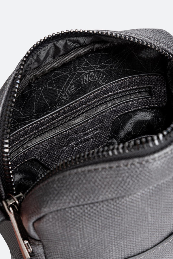 Large Shoulder Bag Tristan Texture with Embossed Logo in Gray