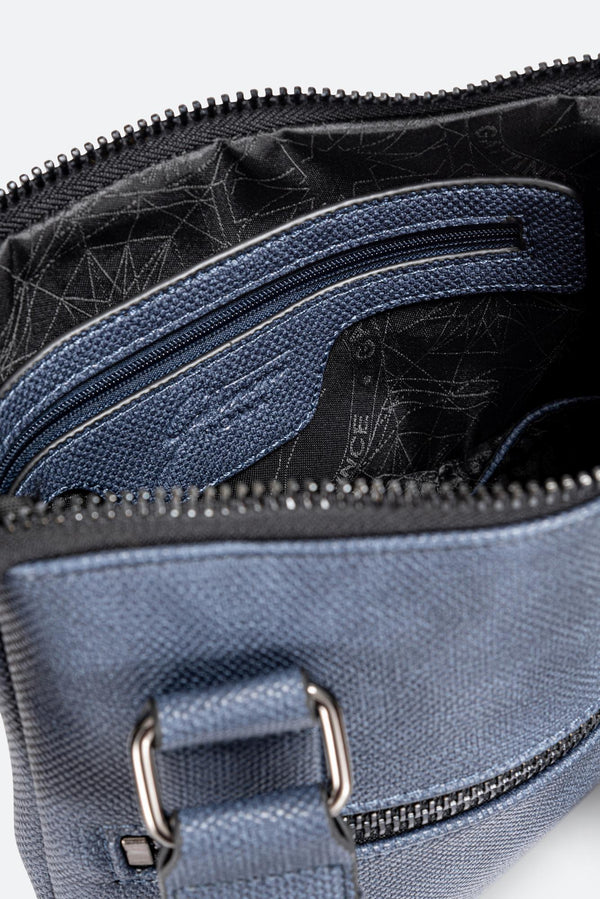 Tristan Texture Crossbody Bag with Embossed Logo in Blue