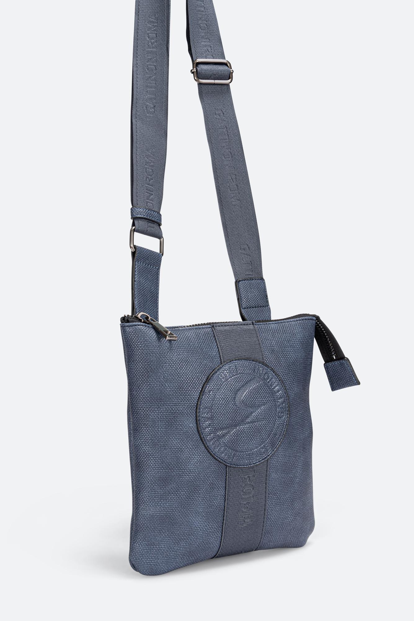 Tristan Texture Crossbody Bag with Embossed Logo in Blue