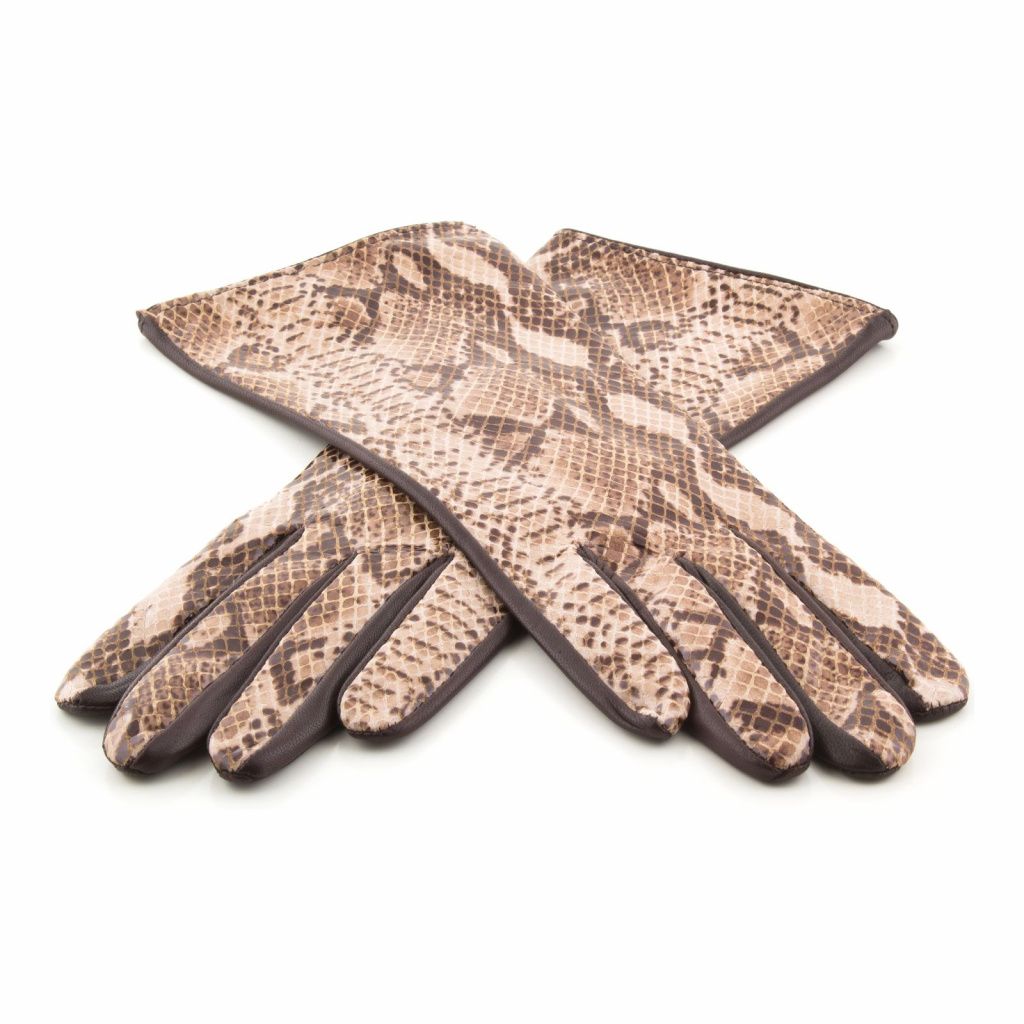 Women's Leather Gloves with Snake Skin Imitation